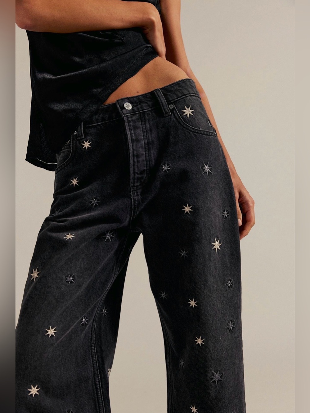 FP We the Free Deep Trance Shine Embroidered Dropped Boyfriend Jeans -NWT - Picture 3 of 11